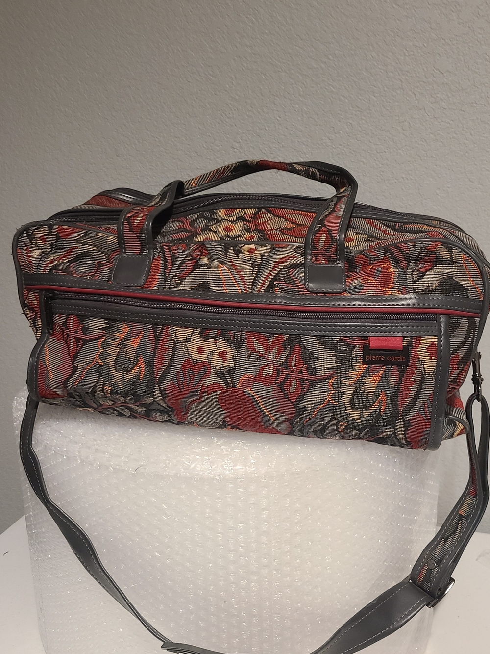Pierre Cardin Red Floral Tapestry Style Travel Duffel Bag